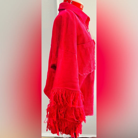 New with Tags Umgee Hot Pink Corduroy Fringe  Jacket Shacket sz Medium oversize - Picture 5 of 11
